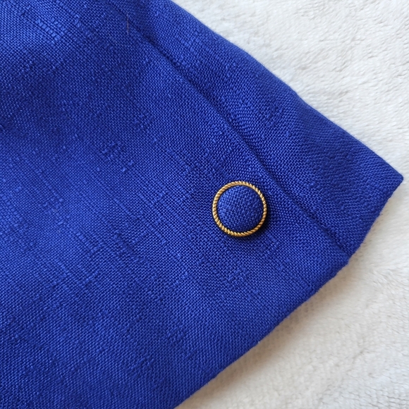 KASPER Lightweight Linen Skirt Suit Royal Blue Size 10P Vintage - Picture 4 of 12